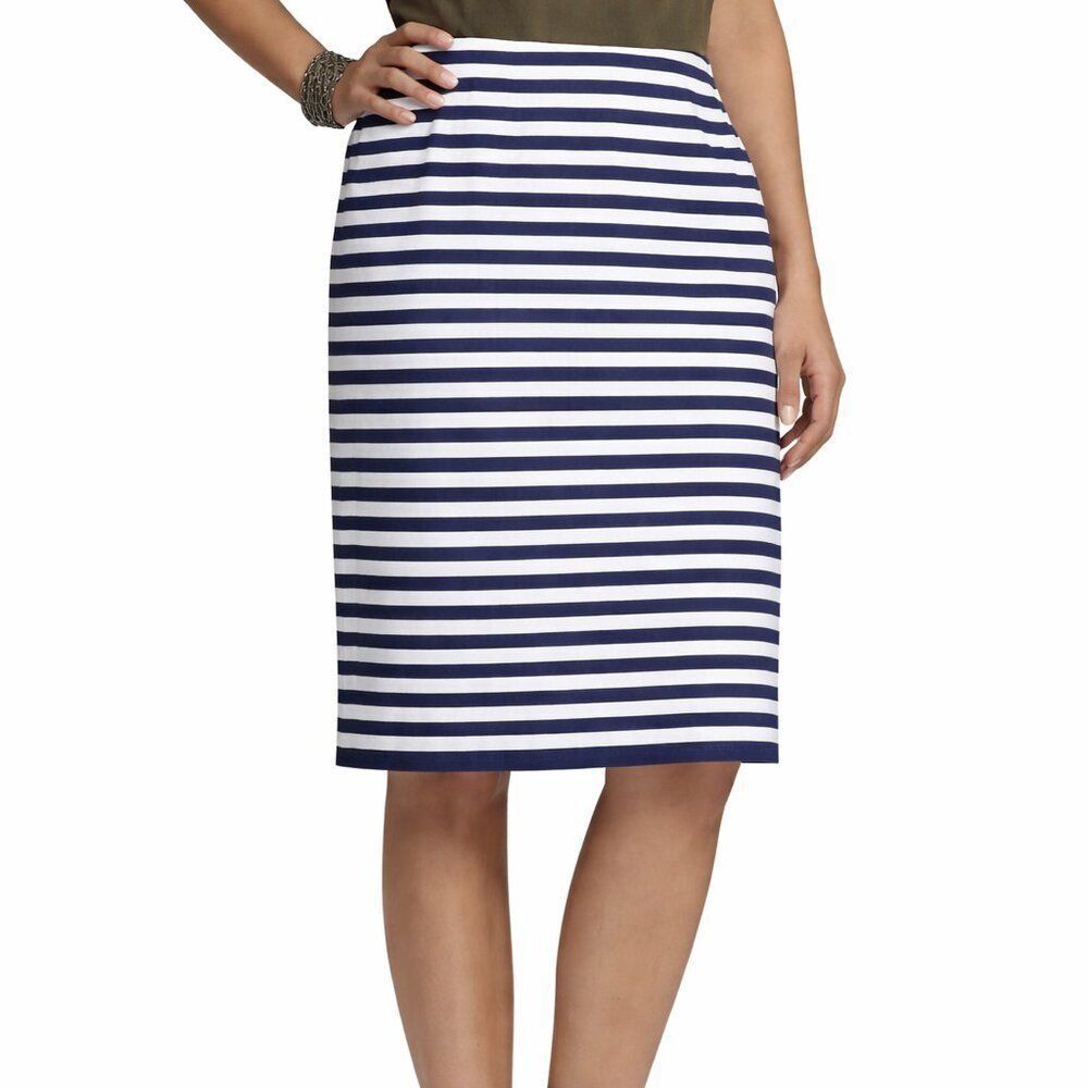 Talbots Nautical Striped Cotton Pencil Skirt Size 12P NWOT Navy White
